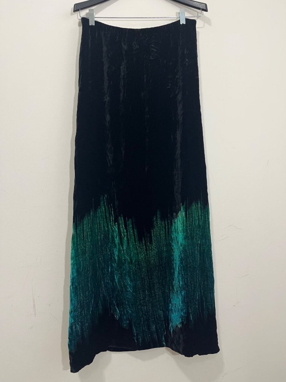 Vtg Giorgio Armani 90s Blue-Green Ombré Silk Velvet Runway Maxi Skirt XL EU 42